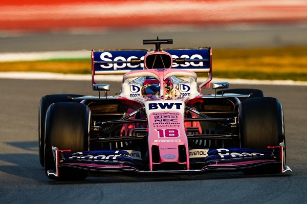 Lance Stroll testing the SportPesa Racing Point RP19 F1 car on the 4th day of F1 testing