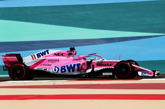 force india vjm11 pink panther on track at bahrain sakhir circuit