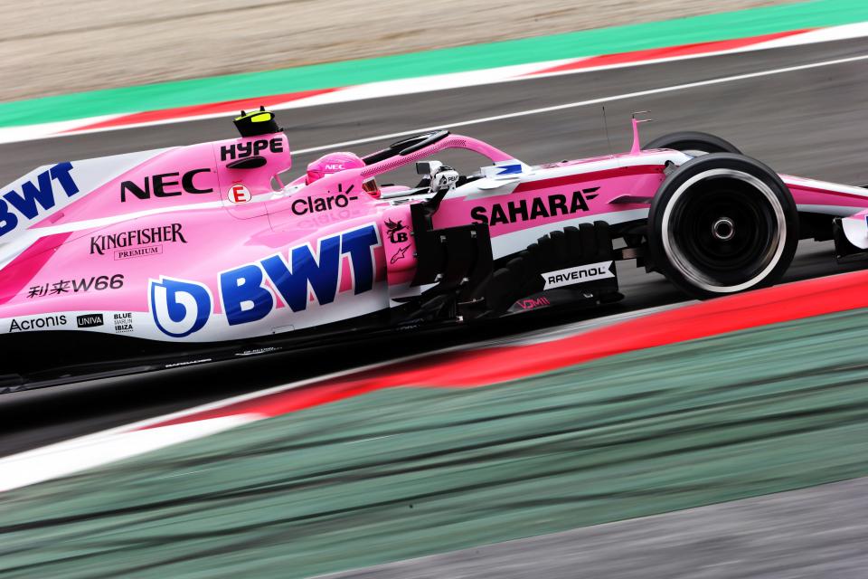 force india vjm11 pink panther car in action at spanish grand prix circuit de catalunya barcelona