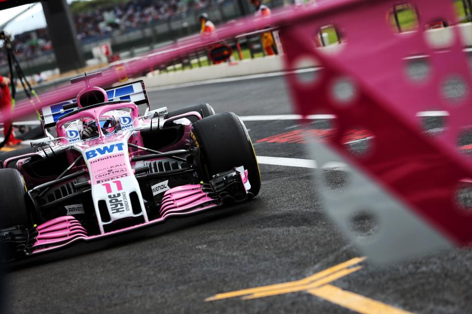 Sergio Perez comes into the pits in French Grand Prix